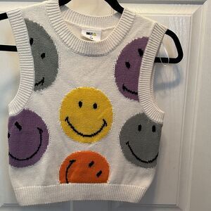 Smiley H&M Smiley Face Knit Sweater Vest Cotton Blend Size XS